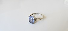 Vintage 925 Sterling Silver Blue Cushion Cut Statement Cocktail Ring Jewellery Q