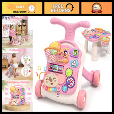 3-in-1 Baby Walker  Activity Center, Sit-to-Stand Push Toy, Music Panel, Pink