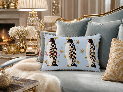 MacKenzie-Childs Amazing Penguin Parade Throw Pillow Brand New
