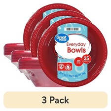 Everyday Disposable Plastic Bowls 20 oz Red 25 Count Pack of 3