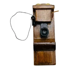 Dollhouse Miniature Vintage 1970's Era Brown Wood Old Wall Crank Telephone