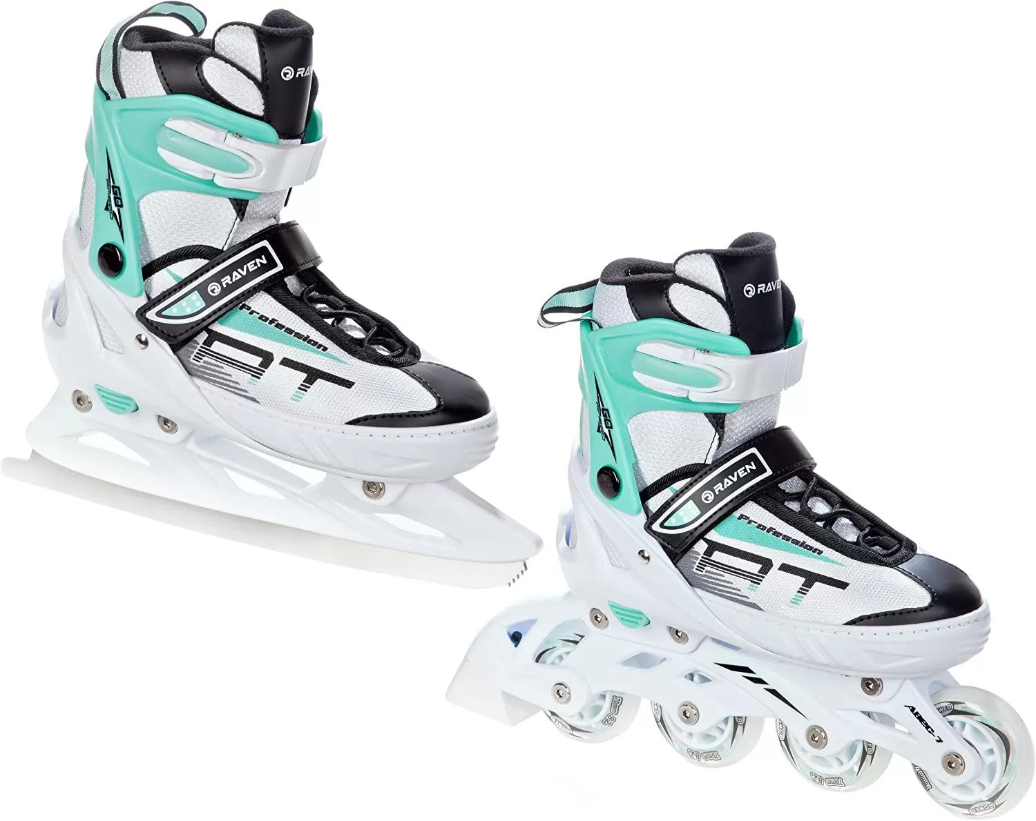 Roller en ligne menthe et patin à glace évolutif pour adulte et enfant taille ajustable