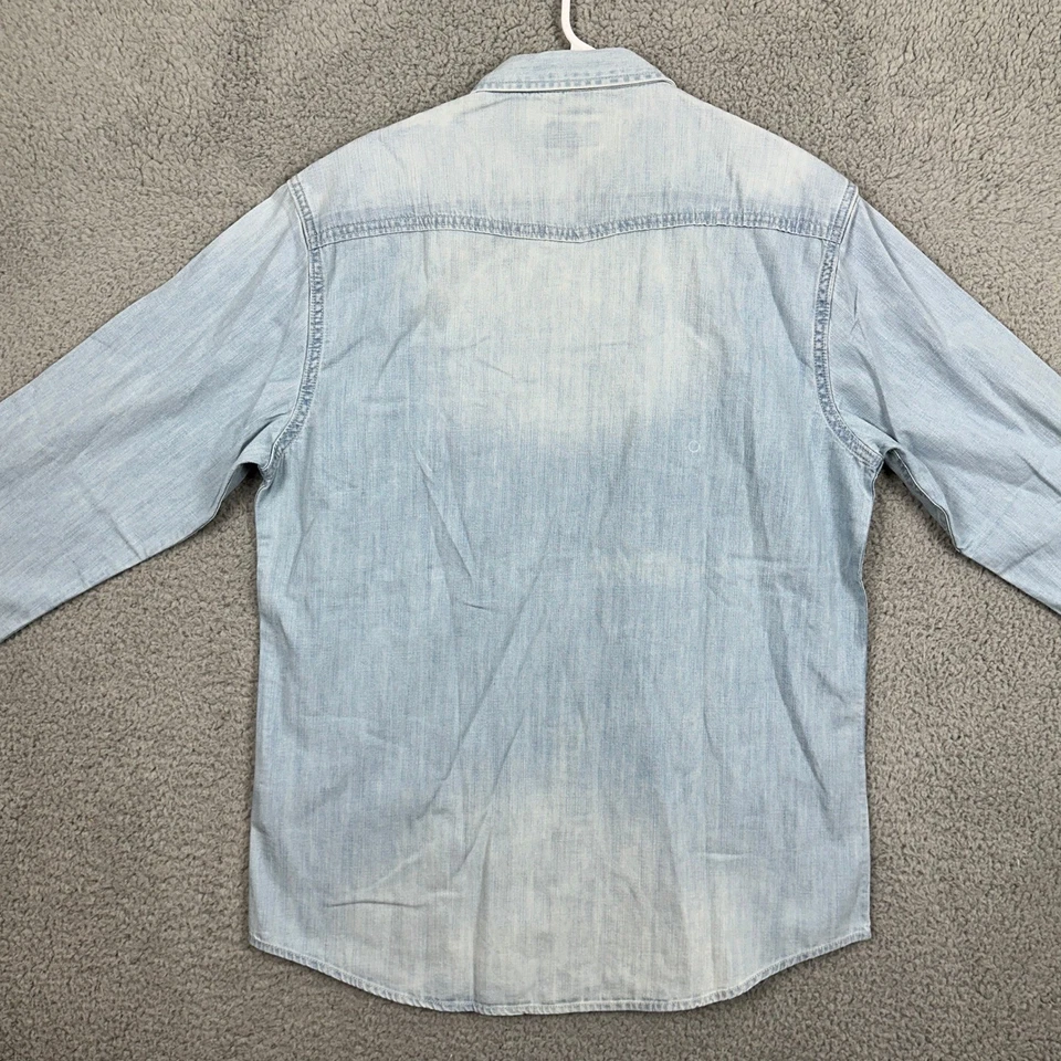 Pepe Jeans Shirt Denim Pearl Snap Button Up Mens XL Blue Flap Pocket Regular Fit - Image 2 of 4