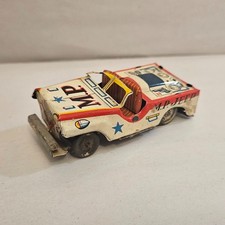 Vintage 1950s Japanese Tin Metal Litho Military Police M.P. Jeep Toy Car