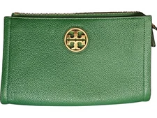 Tory Burch Carson Crossbody Zip Top Green Pebbled Leather Shoulder Bag Purse