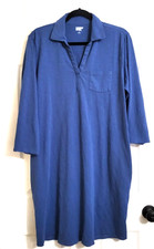 Lands End NEW Blue Pockets 100% Cotton Dress 3/4 Sleeve Size L Sandwashed Blue