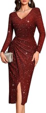 Women Sequin Evening Prom Cocktail Maxi Split Sparkly Formal Wedding Guest Dress