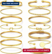FAXHION Gold Bangle Bracelets for Women, 14 Pcs Multi Layer Stackable Bangle Set