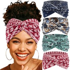 4 Pack Wide Women s Headbands Boho Twist Turban Headband Non-Slip Elastic Wor...