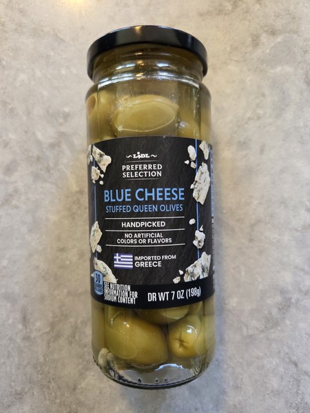 Aceitunas Queen rellenas de queso azul Lidl Preferred Selection 7 OZ ABR/8/2027 (NUEVO)