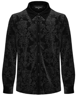Punk Rave Mens Gothic Aristocrat Embossed Velvet Damask Shirt - Black
