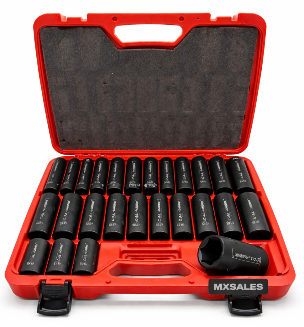 25pc 1/2" DR. Deep Impact Socket Set Drive Impact  Sockets NON SKIP SIZES 8-32mm