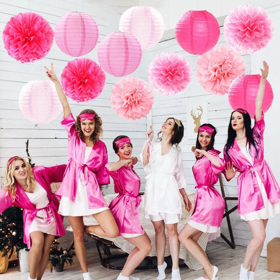 Lanternas rosa claro-quente para festa-decorações de papel-flores - 15 peças formatura Gi... - Imagem 4 de 4