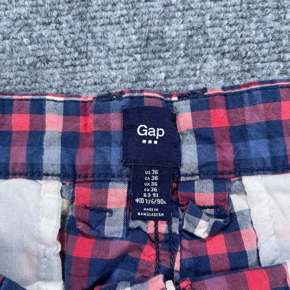 Gap Shorts Mens 36 Red White Blue Check Plaid Flat Front Chino Preppy Casual - Image 4 of 4
