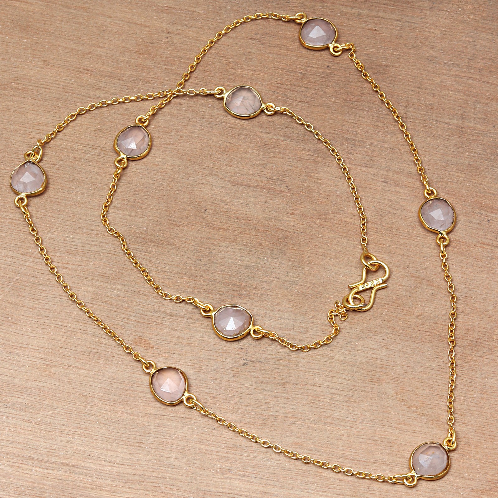 Pink Rose Quartz Faceted Gemstone Necklace Handmade 22 Inch-image