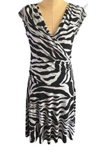 Y2K Soprano Zebra Print Dress Short Sleeve Draped Grunge Edgy Midi USA Made MED