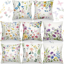 8 Pcs 18X18 Inch Summer Floral Pillow Covers Wildflowers Plant Butterfly Decorat