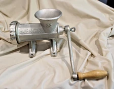 #22 Manual Meat Grinder and Sausage Stuffer, Silver Cast Iron