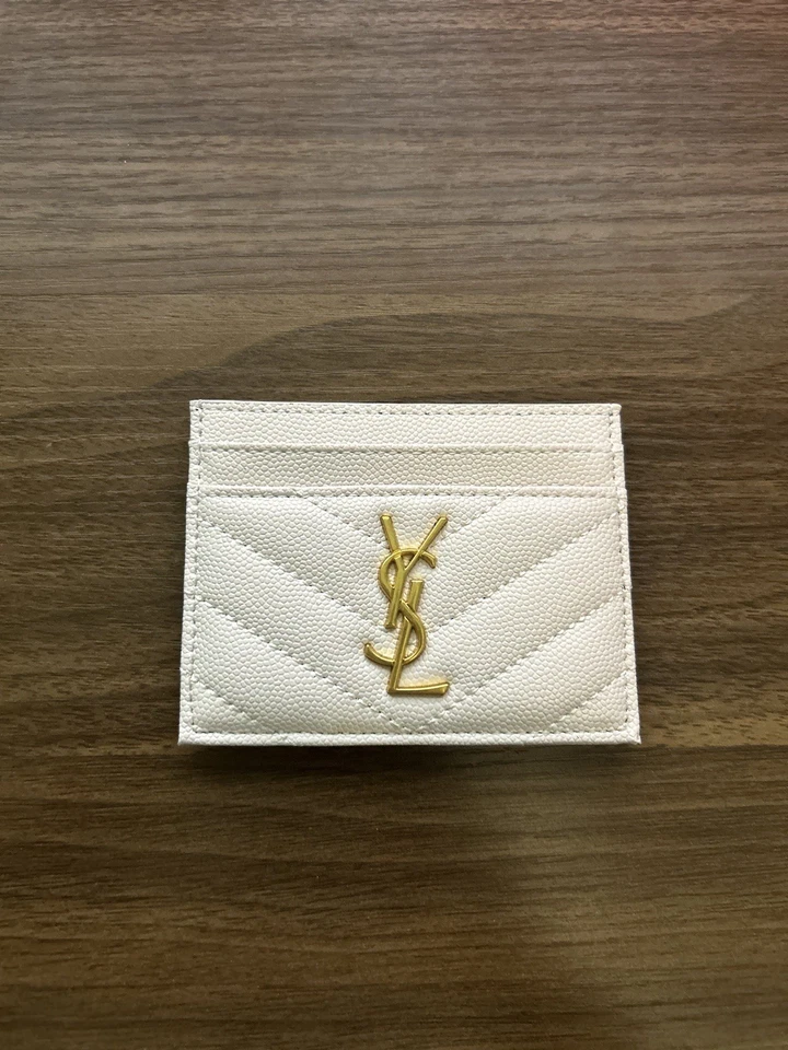YSL Saint Laurent baige/светло-розовый стеганая кожа держатель для карт с черным логотипом - Изображение 4 из 4