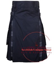 Men's Scottish Handmade Grey Watch Tartan Hybrid Kilt, Utility Kilt Custom Size