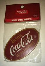 NEW NOS COCA-COLA MAGNET OVAL SHAPE DRINK COCA-COLA Deluxe Wood Magnet