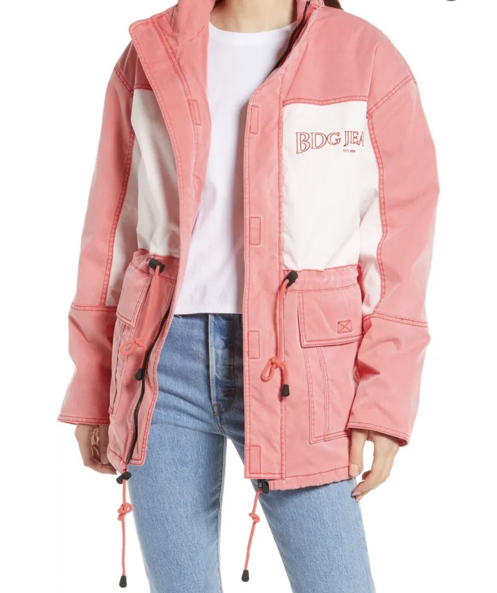 New! Urban Outfitters BDG Colorblock Pink White Zippered Jacket