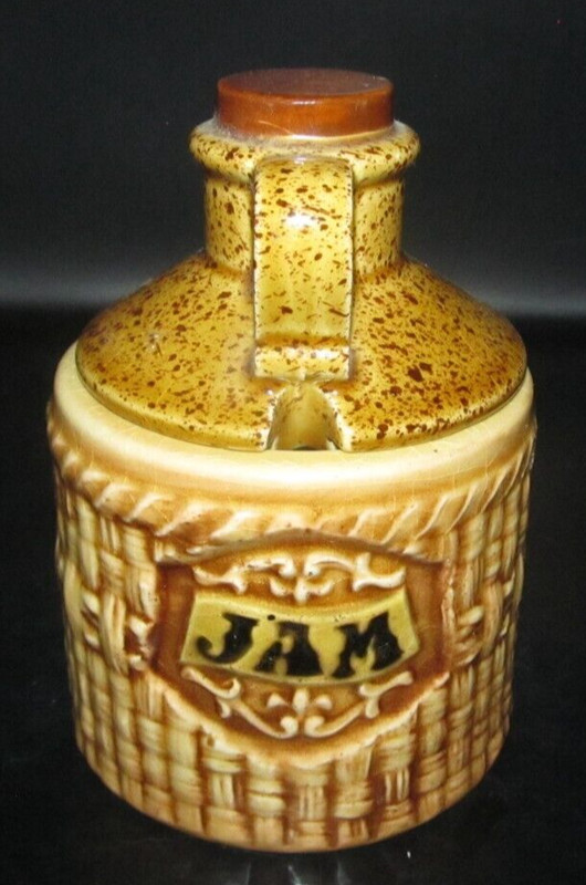 Rope Weave Pattern Jug Rare Pottery Jam Brown Cream Speckled # H5076 No Utensil