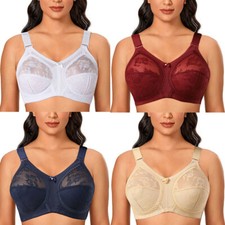 Firm Control Bra Ladies Wireless Full Cup Non Padded Lace Minimiser Bra BCD DD E