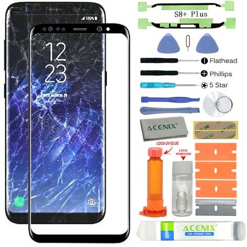 Samsung Galaxy S8 Plus Replacement Screen Glass Lens Repair Kit Black + UV Glue - Afbeelding 1 van 12