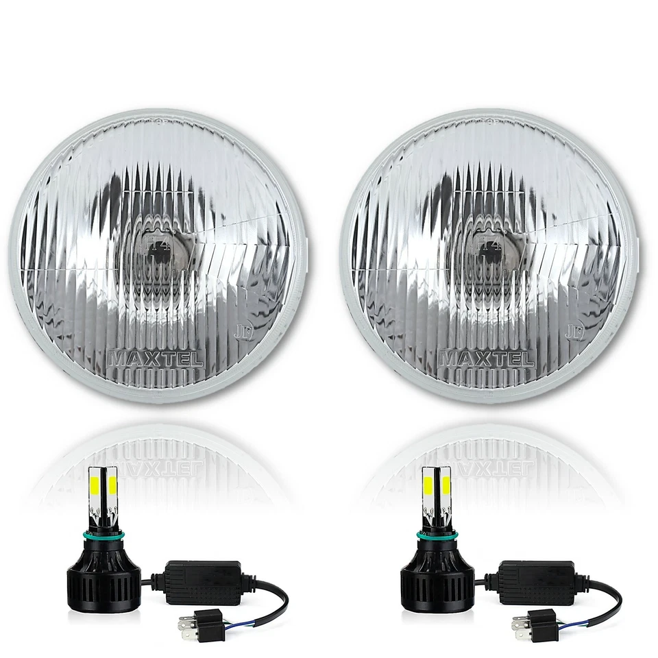 Par de faros de metal con lente de vidrio de 7" 6 V 6 voltios 6 k LED H4 bombilla Foto 3 de 4
