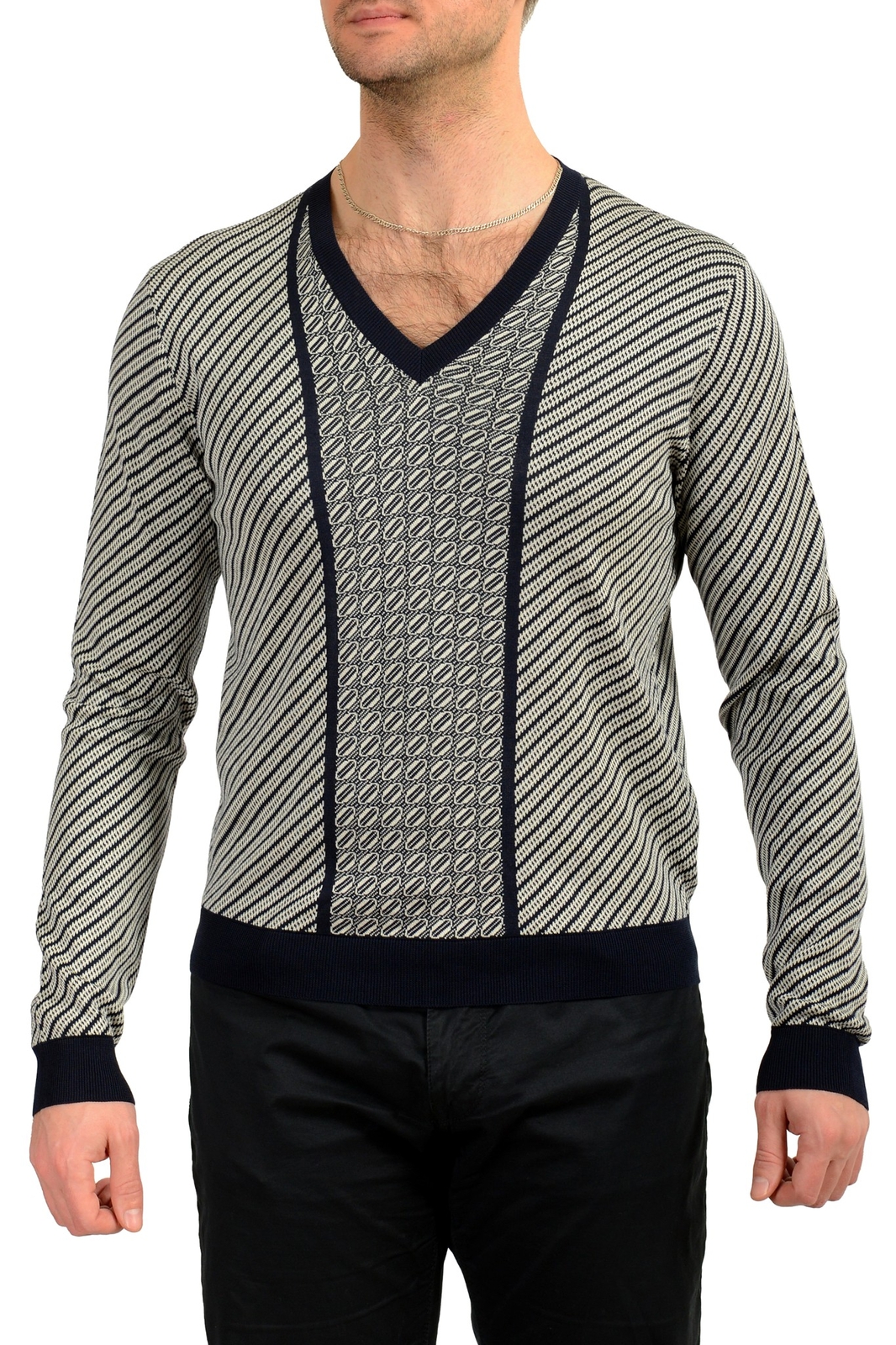 Мужской многоцветный шелковый пуловер с V-образным вырезом Prada размер USS IT 48 60790₽