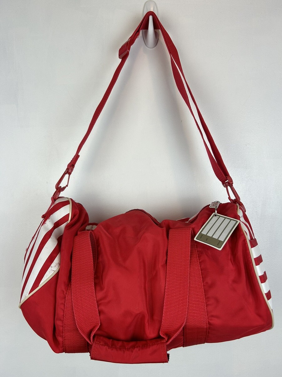 Vintage Benetton Duffle Bag Red White Stripe Adjustable Strap