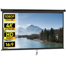 100'' 16:9 HD Projection Screen Manual Pull Down Projector Movie Screen Black 