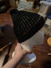 Black Handknit Toboggan Beanie Hat