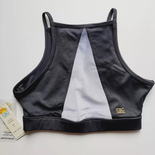 CC California Performance High Neck Mesh Inserts Sports Bra Black Small S NWT - Picture 4 of 4