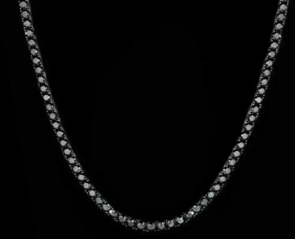 Colar de tênis masculino de diamante preto corte redondo 3 mm criado em prata 925 - Imagem 2 de 2