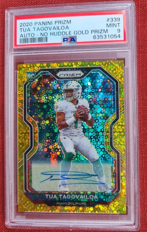 2020 Prizm No Huddle GOLD Auto #03/10 Tua Tagovailoa - PSA 9 Mint RC FALCONS