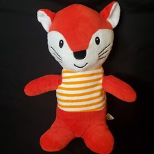 Red Stuffed Fox 10" Plush Animal Orange  White Striped Shirt Stitched Features