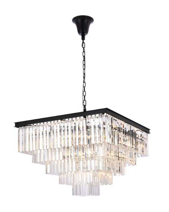 21-Light Matte Black Crystal Chandelier for Dining Room or Foyer 34-Inch Ceiling Fixture