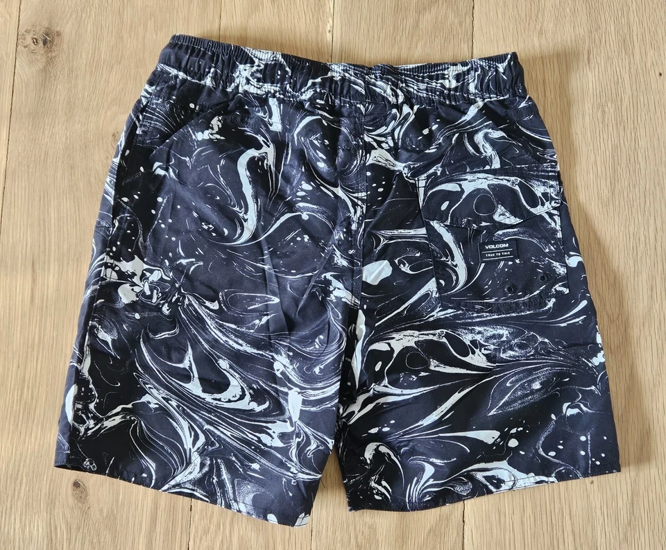 VOLCOM Boys M (10/12) Board Center Swim Trunks Shorts Mesh Lined Black White - Image 4 of 4