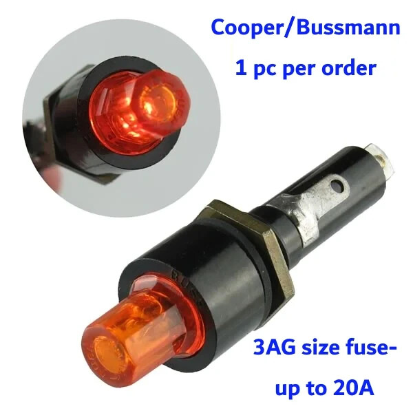 1pc Bussmann HKT 20A 13-22V Amber Lens Indicating Fuse Holder (3AG Size Fuses)