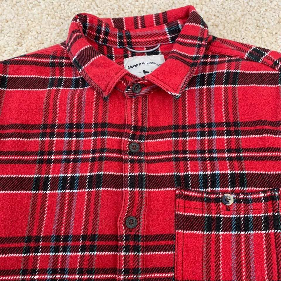 Camisa masculina de diversão moderna tamanho pequeno xadrez vermelha tecido azul denim - Imagem 3 de 4