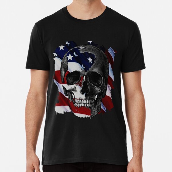 SKULL AND FLAG MOTIF Premium Gift For Men Women T-Shirt S-5XL