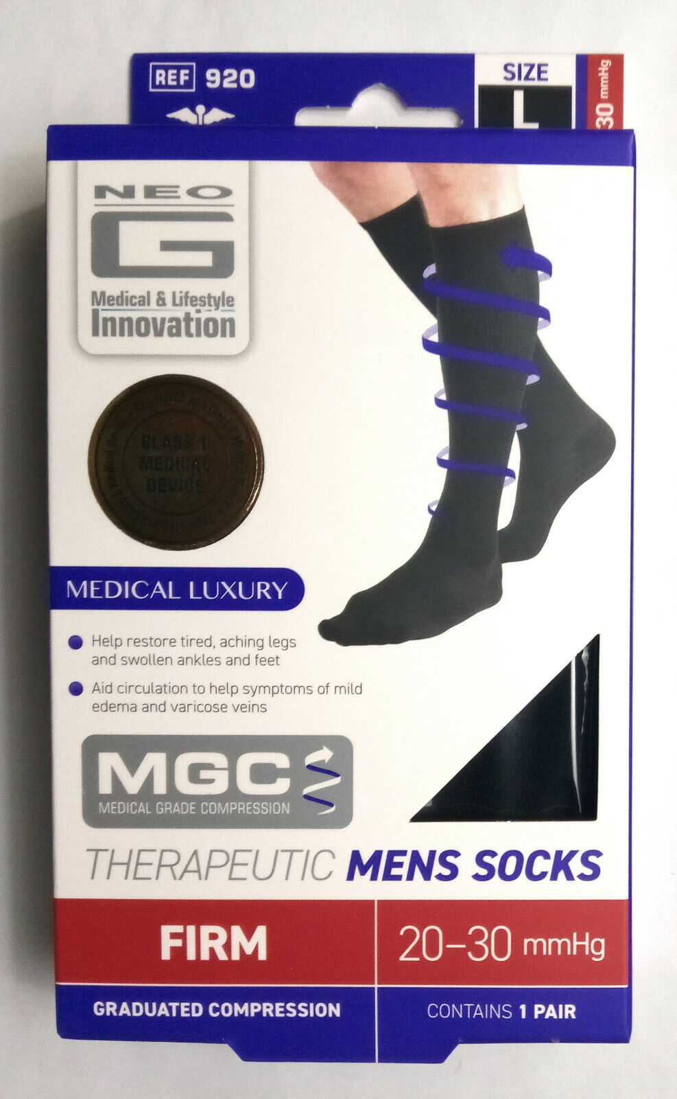 Neo G Therapeutic Men's Compression Socks, 20-30 mmHg, Size L, Black