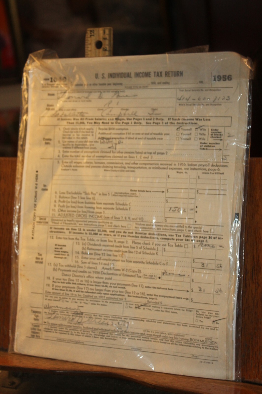 Vintage 1951 and 1956 Tax Return eBay