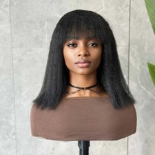 Yaki Straight Short Bob Cut Human Hair Wigs Bangs Human Hair Full Machine Made