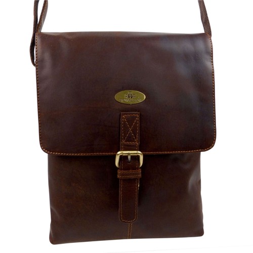 Rowallan Mens Half Flap Tanned Leather Messenger Bag Cognac