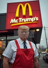 PRESIDENT DONALD TRUMP WORKING AT McTRUMPs FAST FOOD WORKER 5X7 AI PHOTO