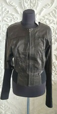 Catherine Malandrino Lambskin Buttery Leather Rib Trim Black Jacket Bomber 2 New