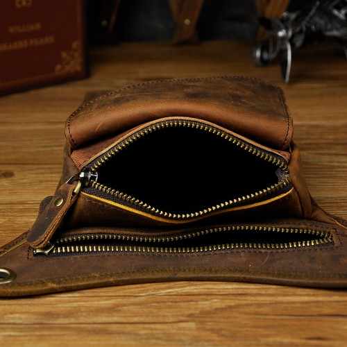 Mens Genuine Leather Cycling Waist Hip Bum Pack Drop Leg Cross Over Thigh Bag - Picture 8 of 10